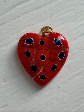 Red Millefiori Murano Glass Heart Pendant